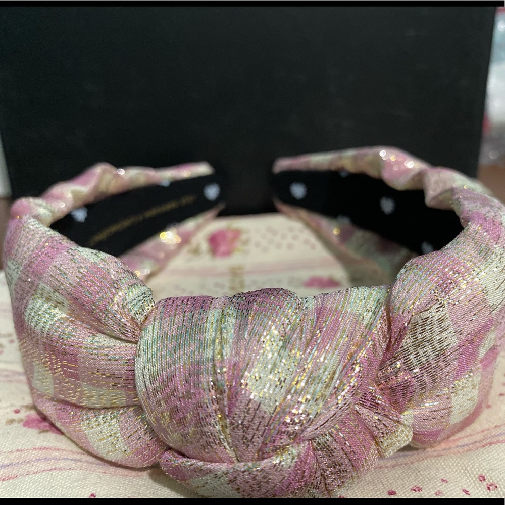 Lele Sadoughi Metallic Gingham Headband-Plumberry
